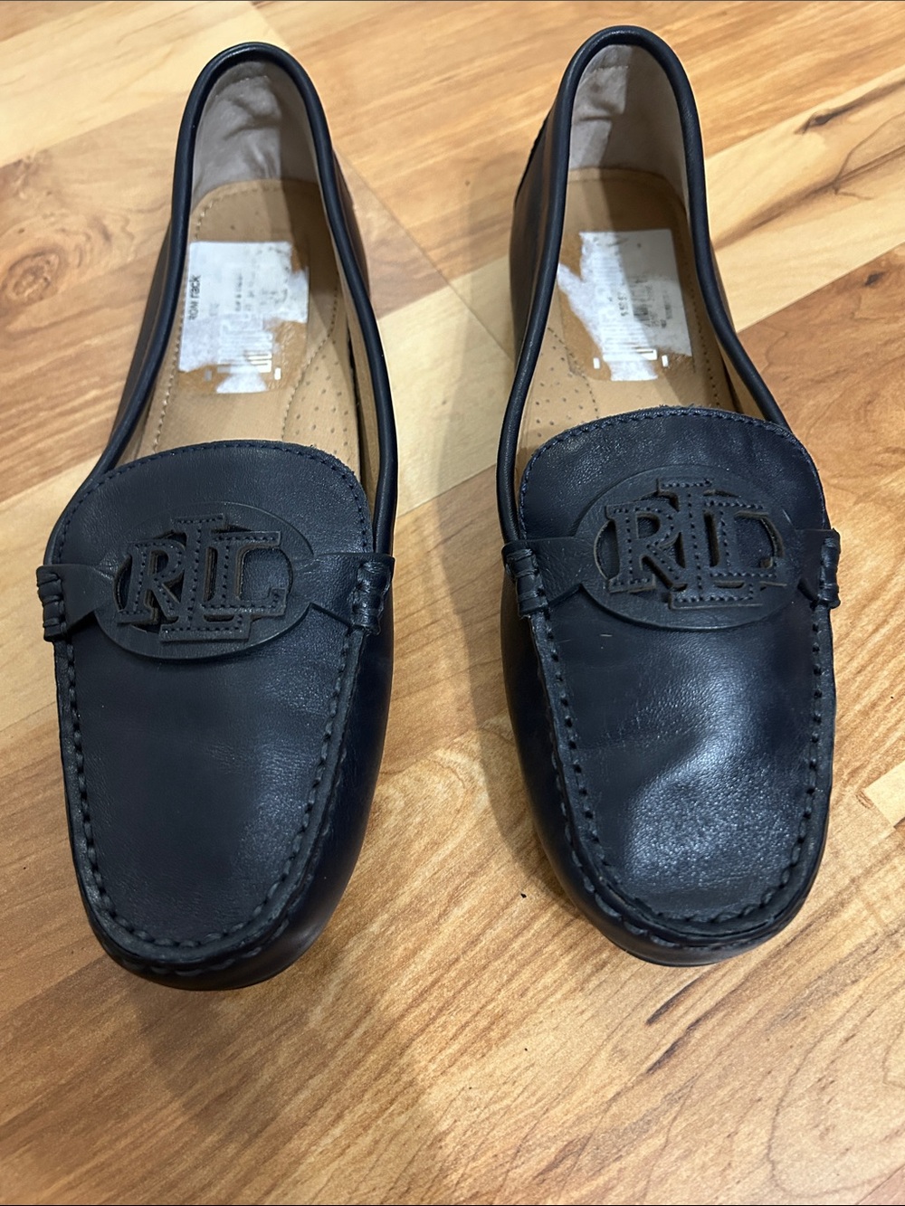 Ralph Lauren Black Leather RL Emblem Brynn Loafers Size 7